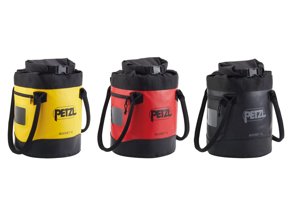PETZL BUCKET 15L capacity guide showing rope lengths for planning