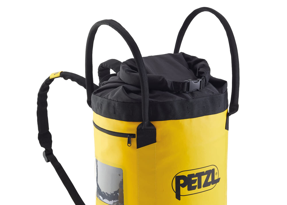 Petzl Bucket Rope Bag external zip pocket stores personal items.