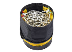Petzl Bucket Rope Bag stands upright for easy rope feeding.