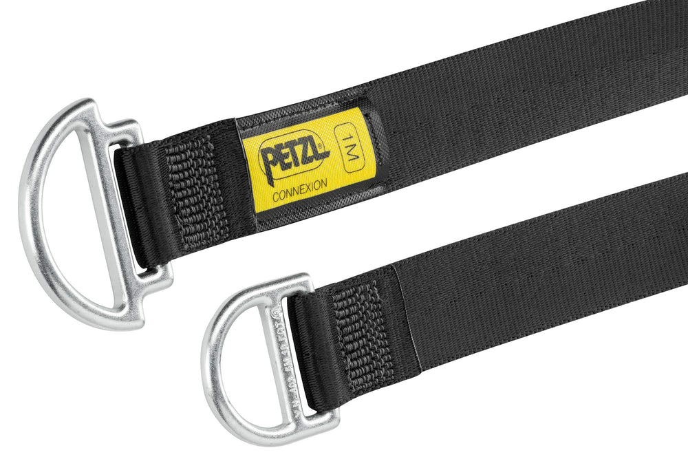 Petzl Connexion Fixe anchor strap demonstrates configurable anchorage points for flexible setups.