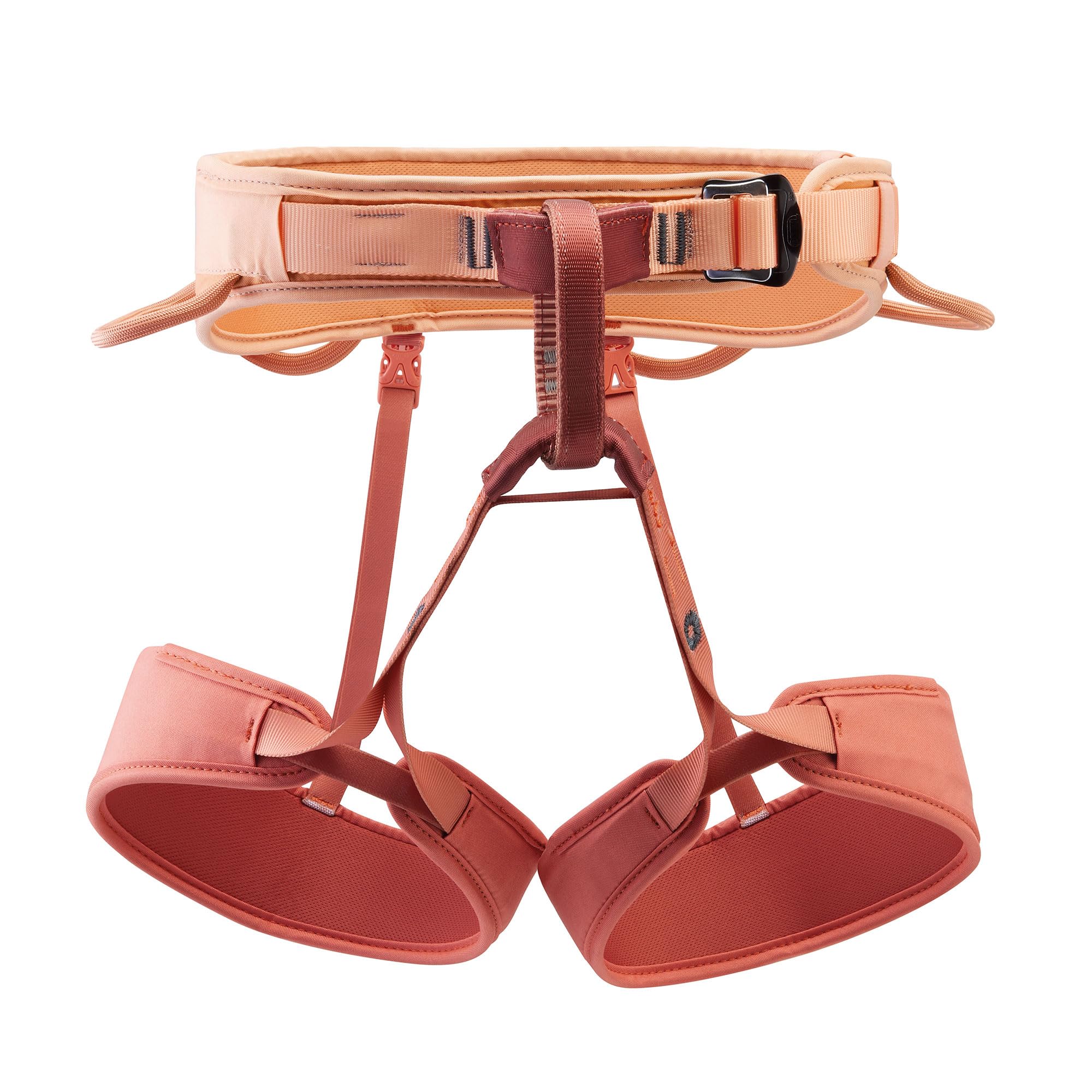 Petzl Corax LT women's harness coral sand front view, comfortable fit for gym climbs.