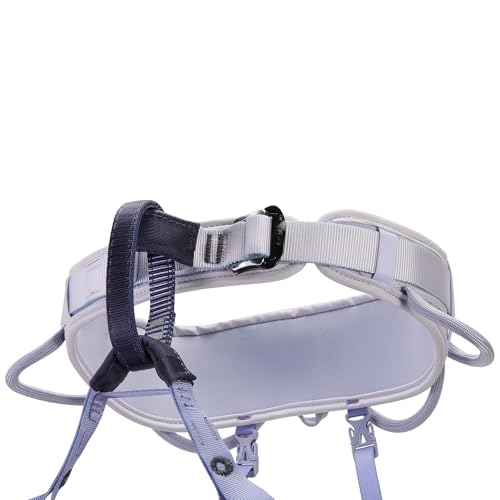 PETZL Corax LT women's harness shoulder strap detail highlights secure adjustability for climbs.