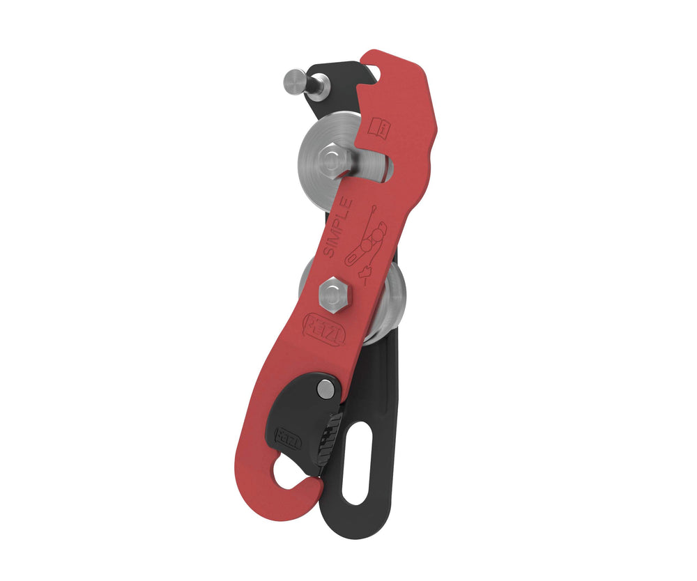 PETZL aluminum pulleys keep weight down for long descents.