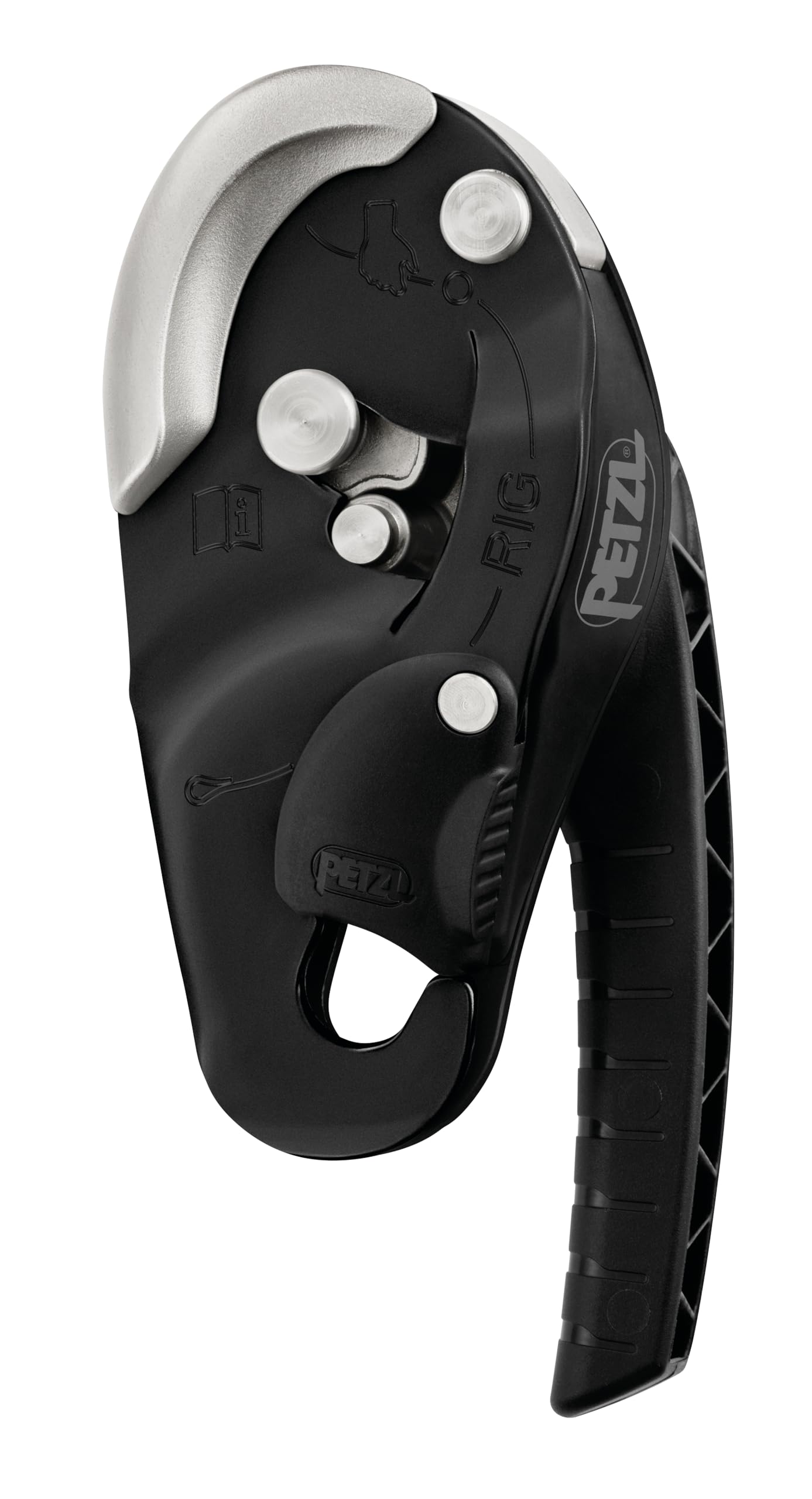 Petzl Descender Rig Black compact self braking design enables controlled descent.