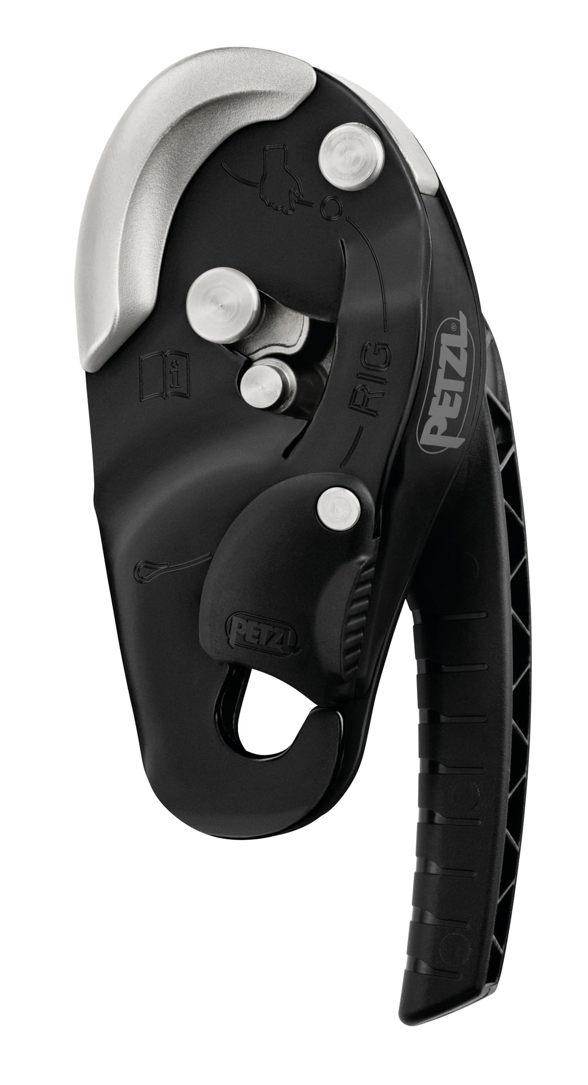 Petzl Descender Rig Black compact self braking design enables controlled descent.