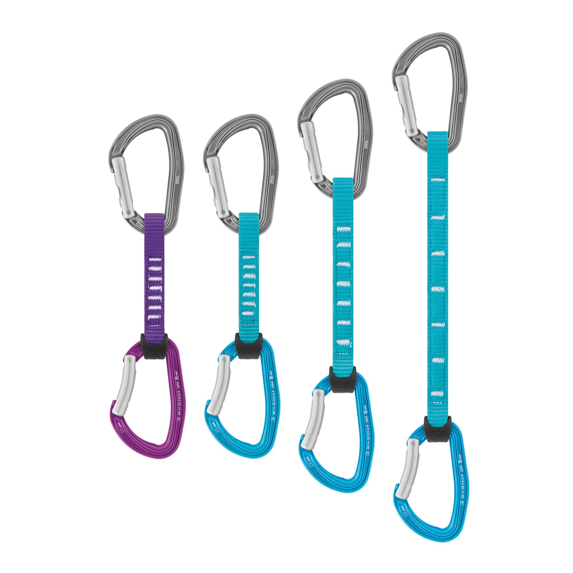Petzl DJINN AXESS bottom carabiner bent gate stabilizes rope for faster clipping.