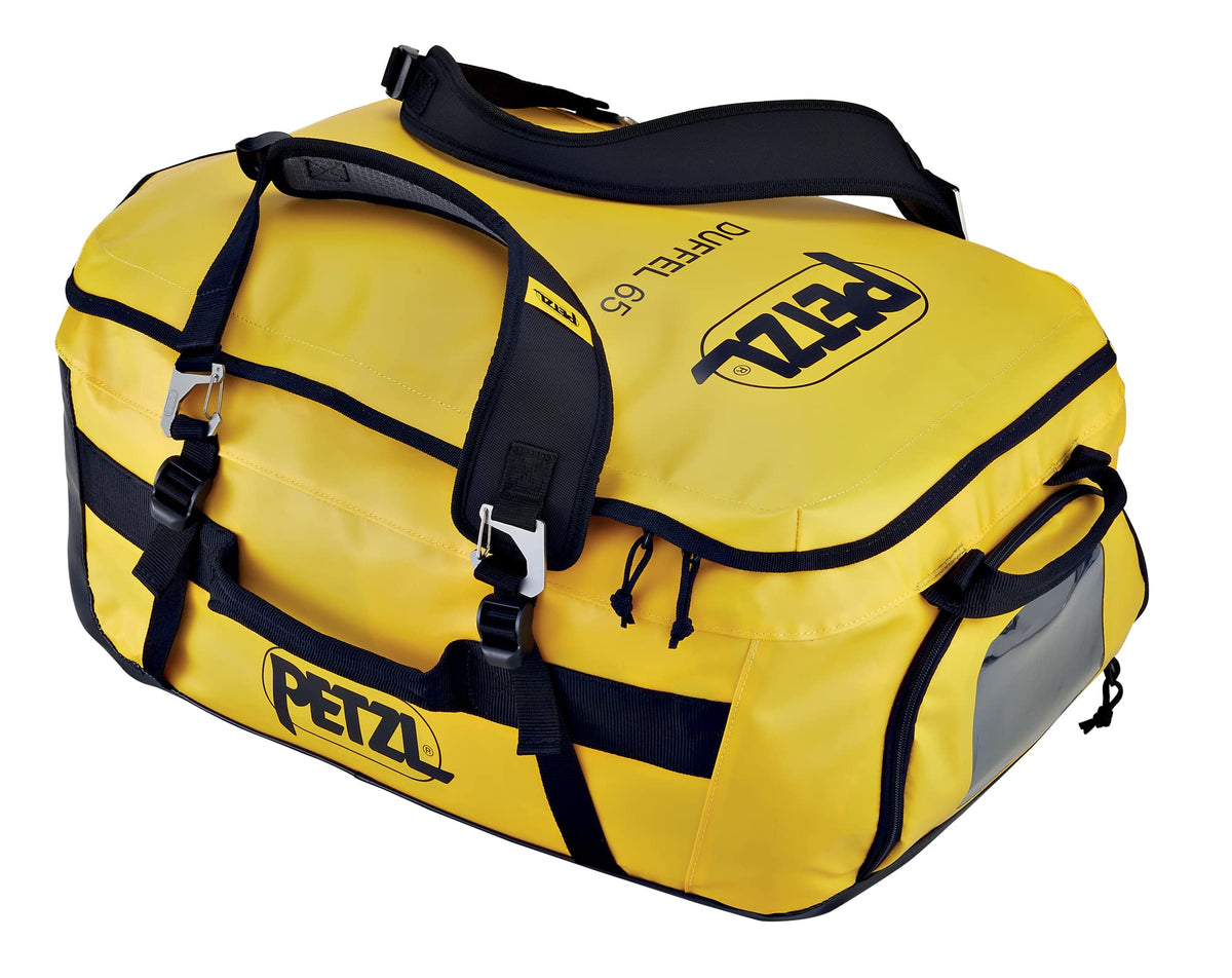 Ptzell Duffel 65 bag worn as a backpack for ergonomic travel comfort.
