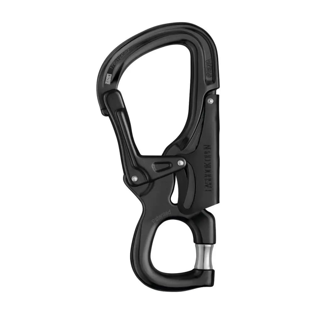 Petzl Eashook Open Connector with gated attachment point for direct lanyard mounting.