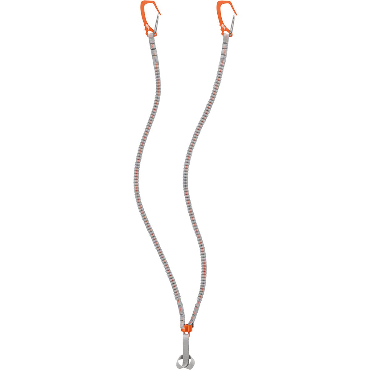 Petzl Elastic Leash V-Link Grey in closed position securing ice tools during climbs.
