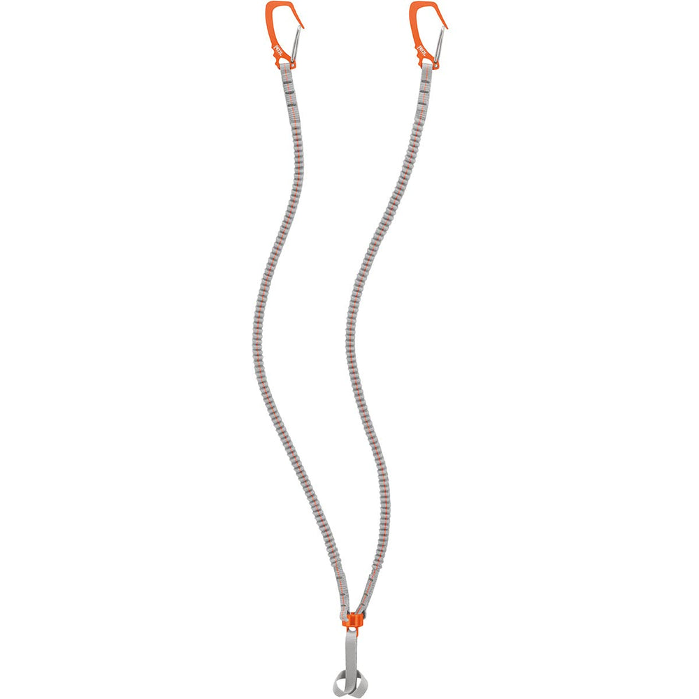 Petzl Elastic Leash V-Link Grey in closed position securing ice tools during climbs.