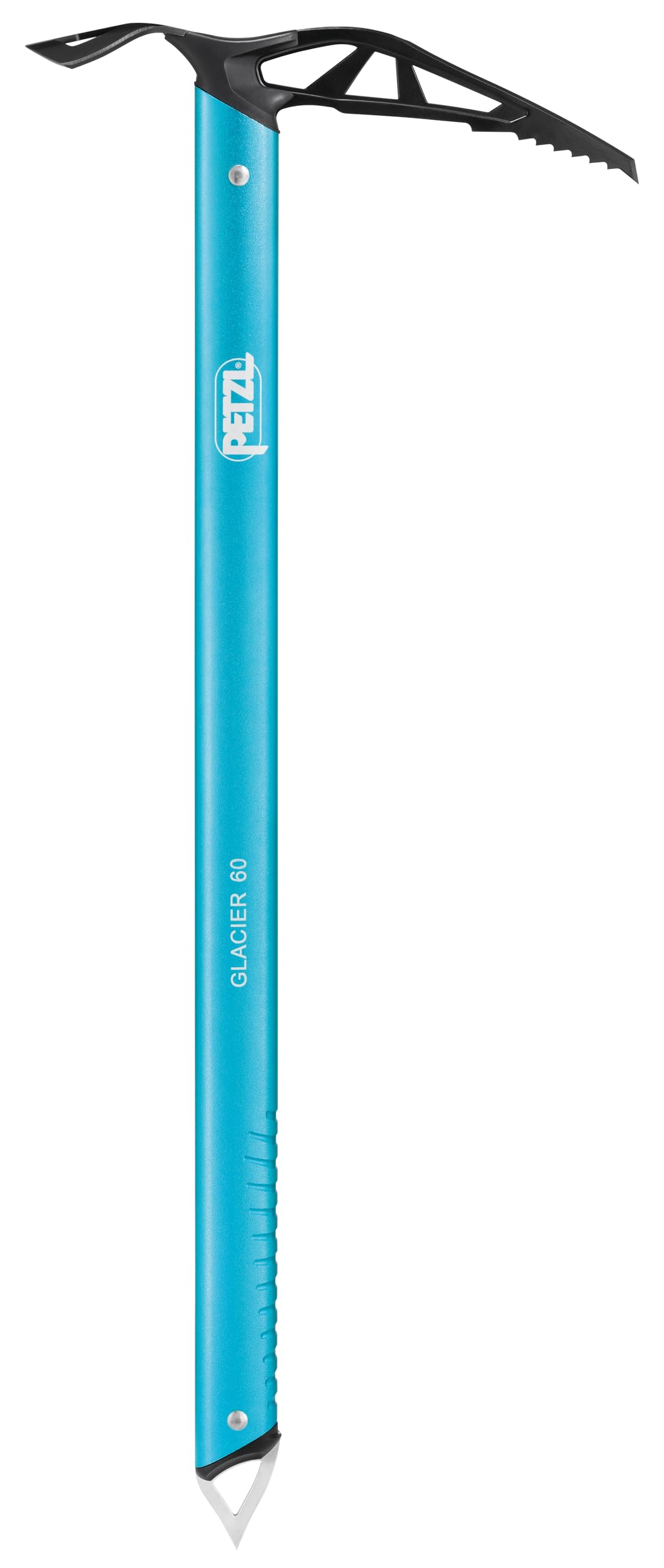 Petzl Glacier ice axe 50cm in light blue, ideal for glacier travel and steady anchoring.