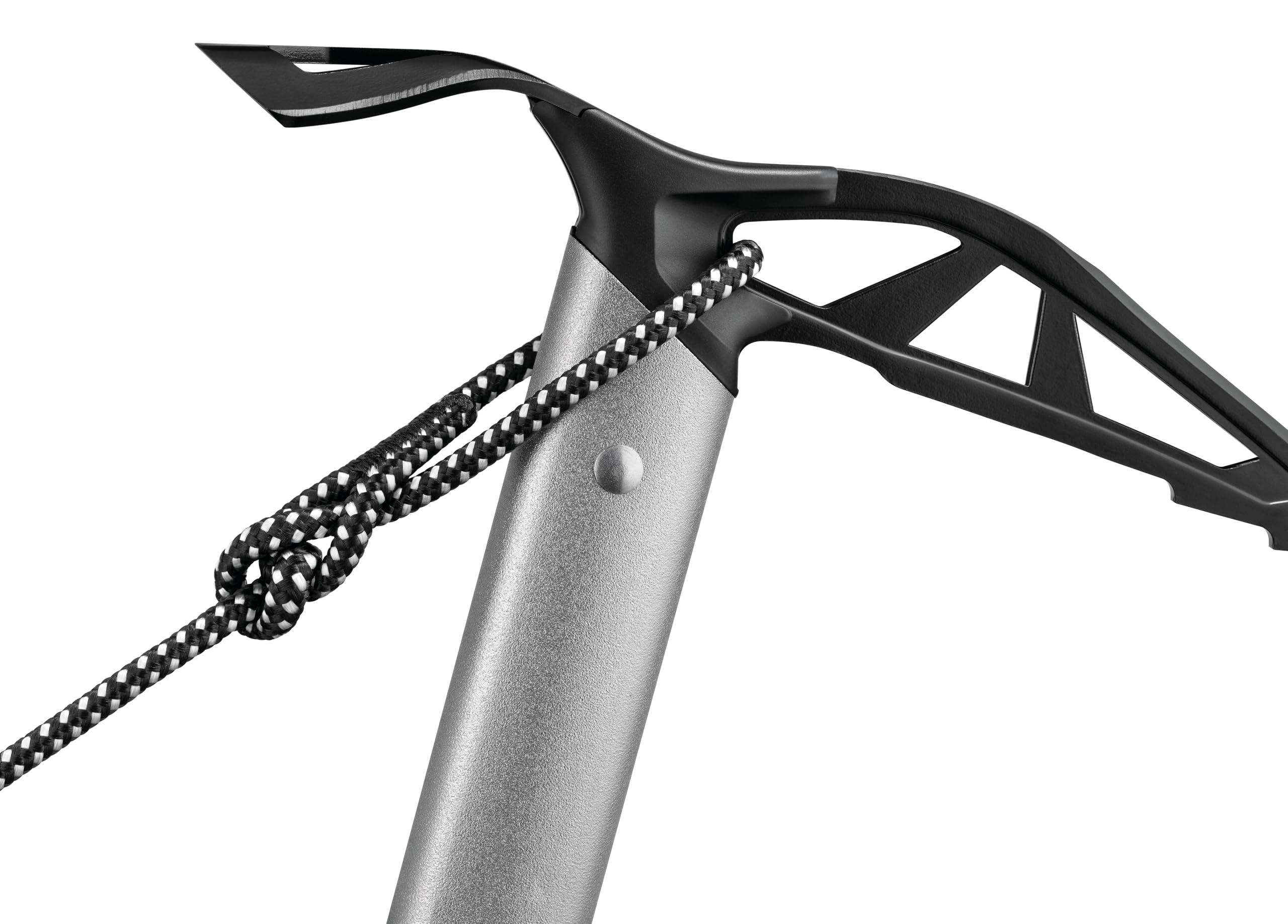 Petzl Glacier ice axe resting on snowy terrain demonstrating use.