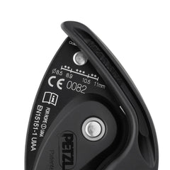 PETZL Grigri gray cam action close-up showing smooth blocking during a fall.