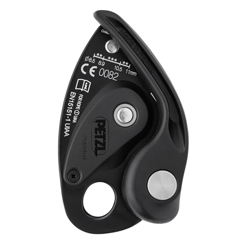Petzl GRIGRI with dynamic rope compatibility for versatile climbing setups.