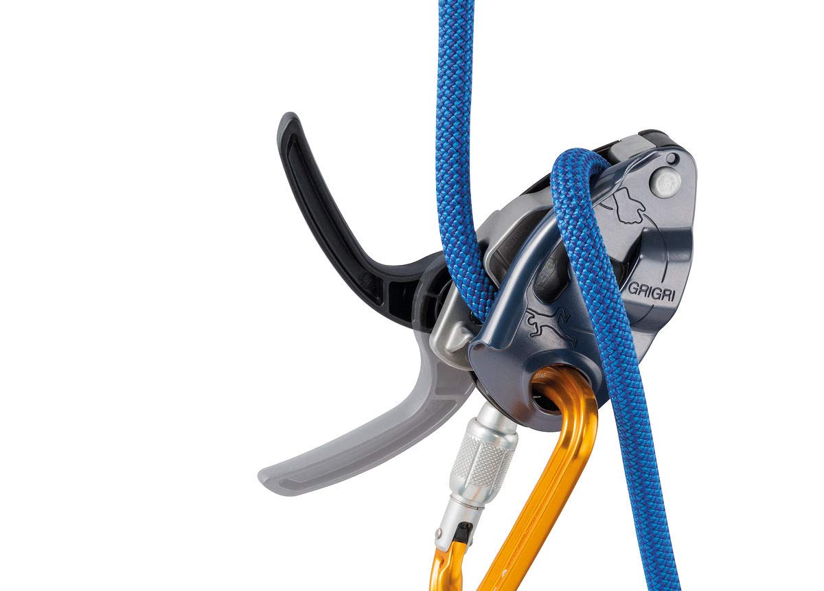 Petzl Grigri smooth-lowering image shows controlled rope descent for safer lowers.