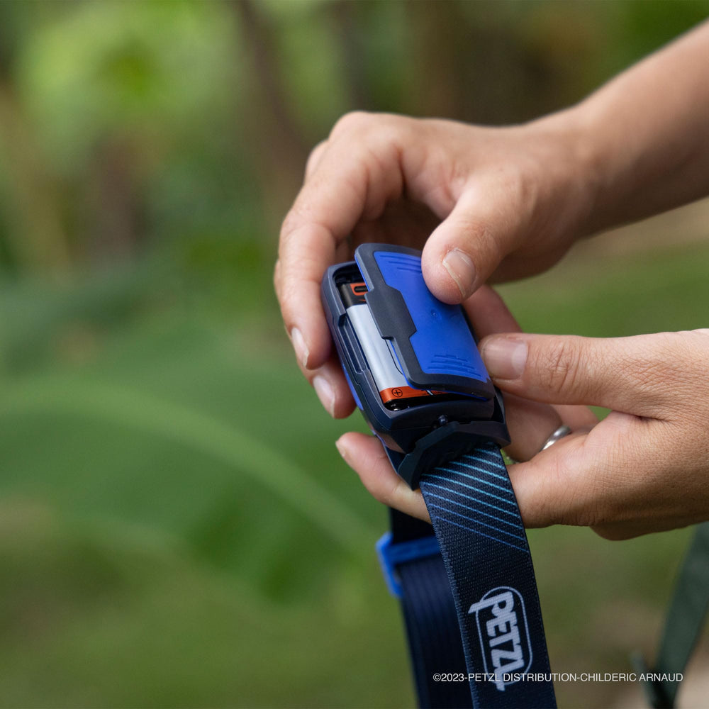 Petzl headlamp backup battery use with Accu Core for reliable nighttime lighting.