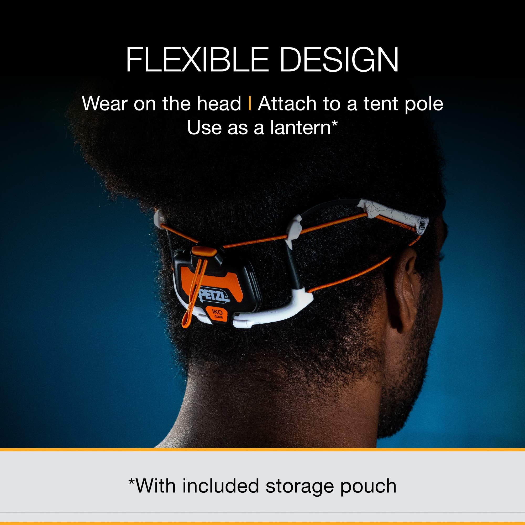 Petzl IKO CORE lamp rotates 180 degrees for flexible positioning