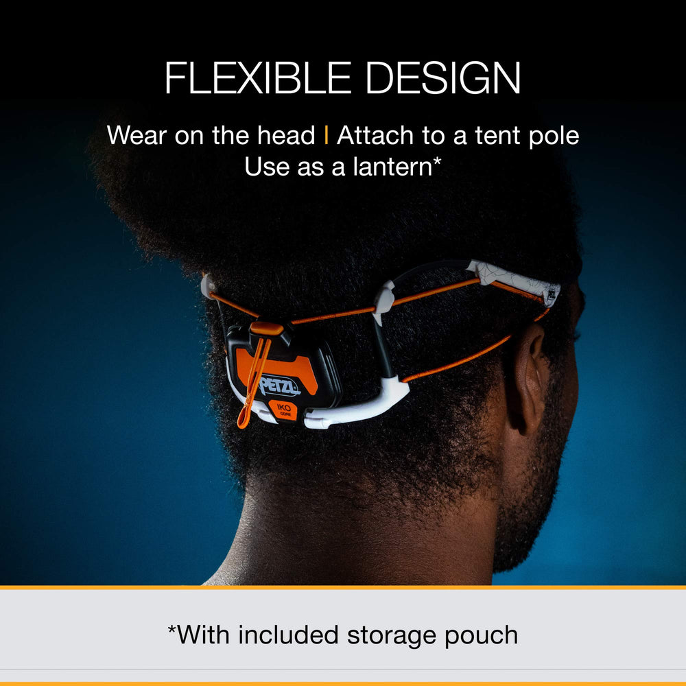 Petzl IKO CORE lamp rotates 180 degrees for flexible positioning