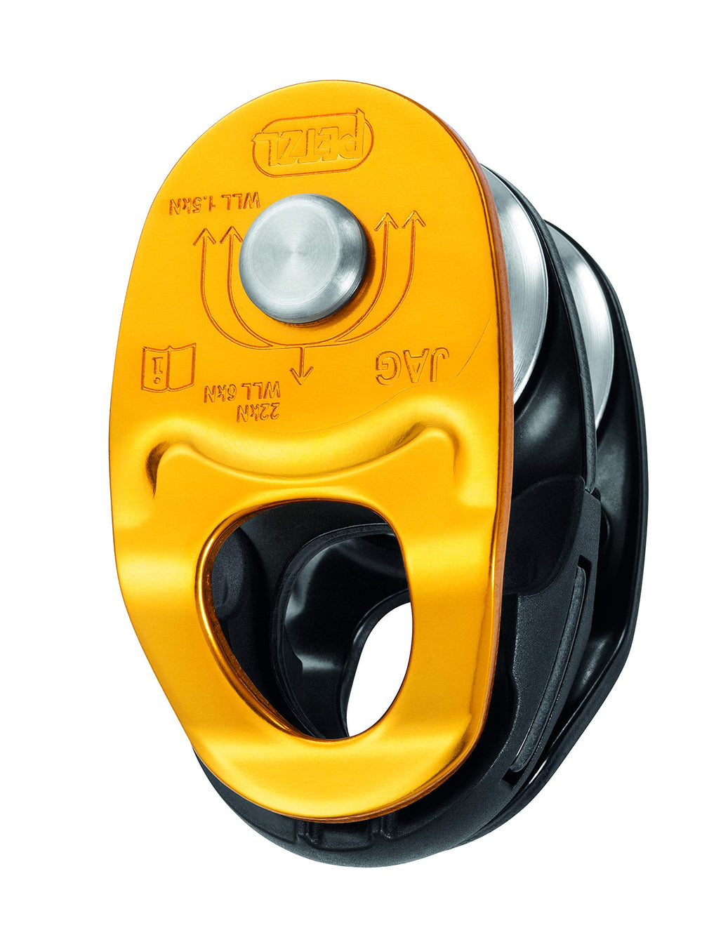 Petzl Jag Pulley high-efficiency double pulley for rope systems in rescue and industrial use.