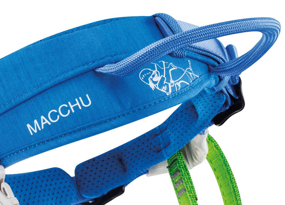 Petzl Macchu gear loops and chalk bag attachment support kid-friendly gear management.