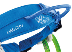 Petzl Macchu gear loops and chalk bag attachment support kid-friendly gear management.