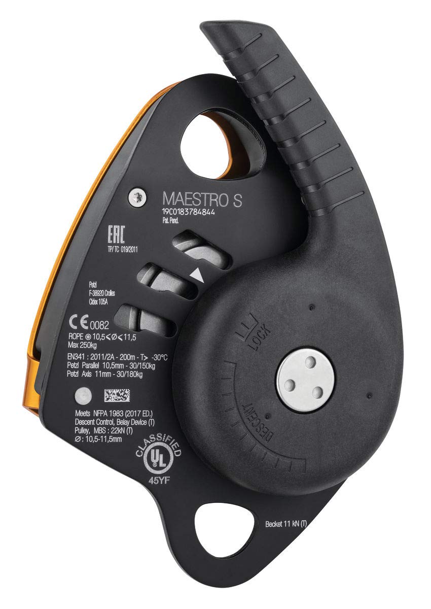 Petzl Maestro S ergonomic handle allows comfortable controlled descents.