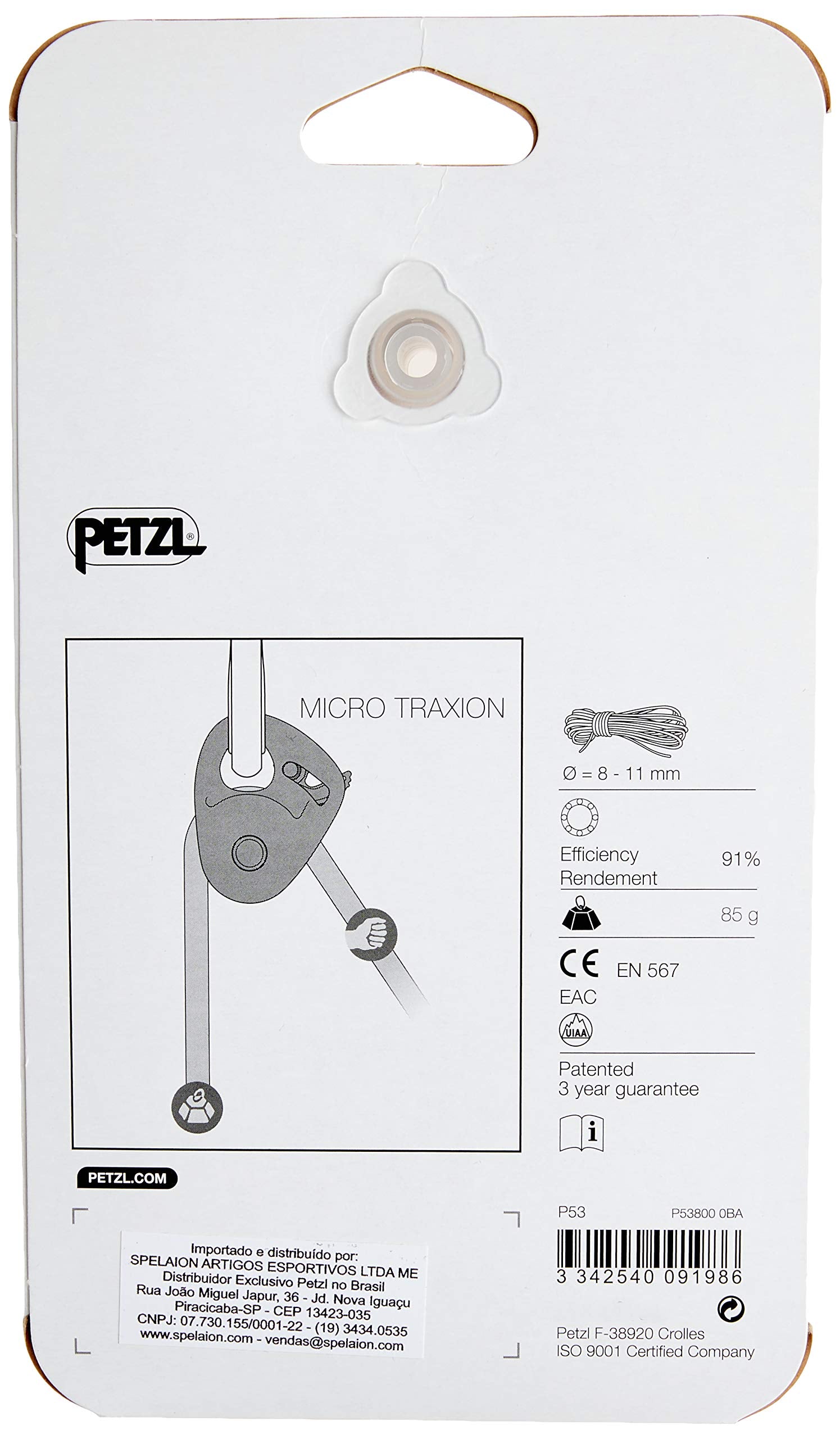 Petzl Micro Traxion locking cam raised position enabling simple pulley use for self-rescue scenarios.