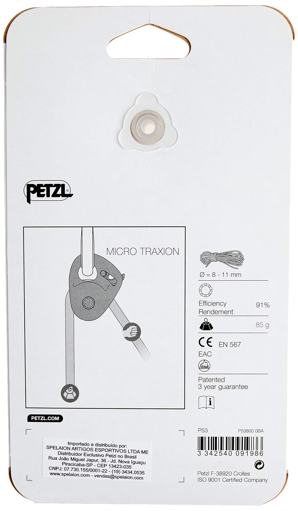 Petzl Micro Traxion locking cam raised position enabling simple pulley use for self-rescue scenarios.