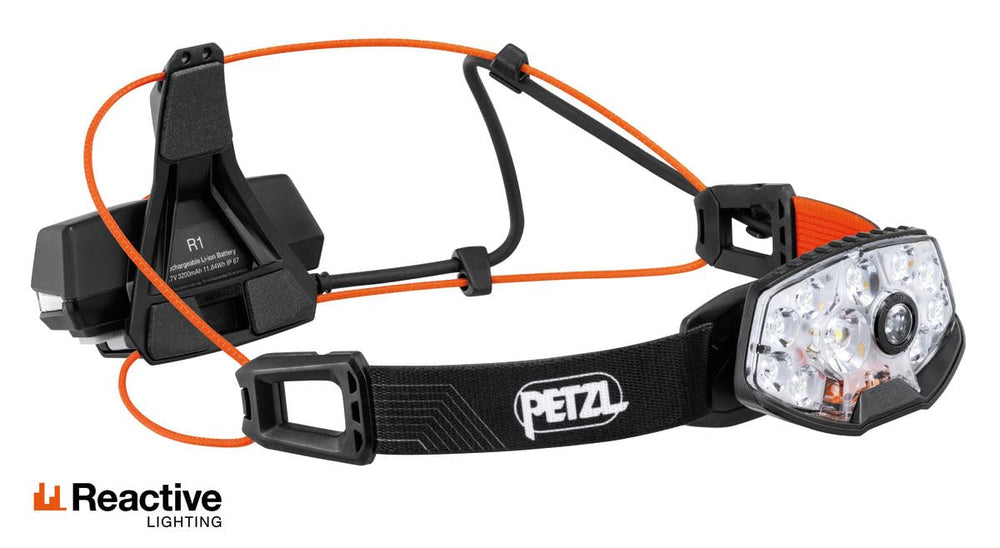 Petzl NAO RL headlamp demonstrates 1500 lumens beam through darkness