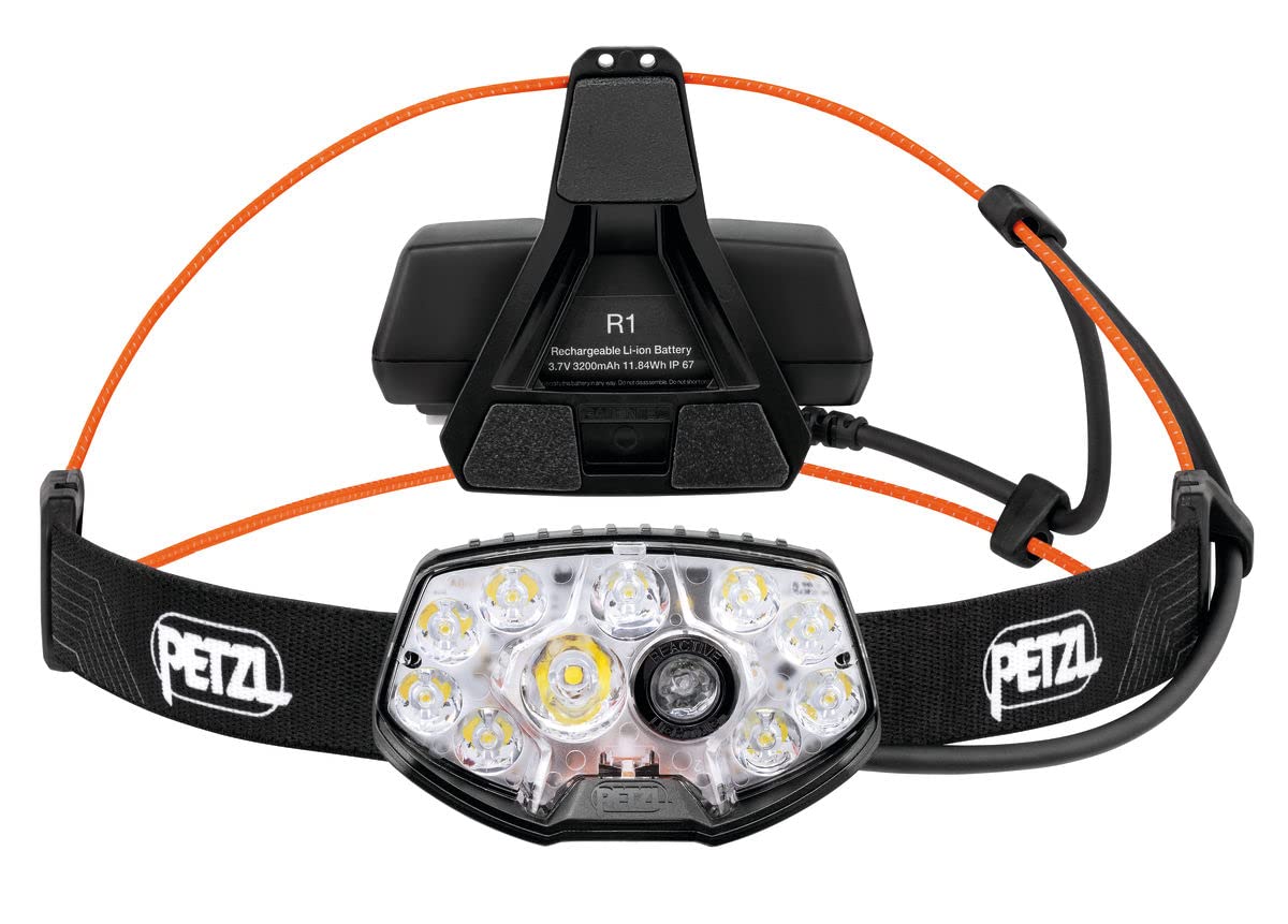 Petzl NAO RL headlamp front view highlights a bright beam for night visibility