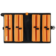 Petzl Octo Bag with eight ice screw compartments keeps gear organized on climbs.