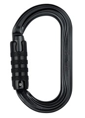 Petzl OK Oval aluminum carabiner in black with symmetric shape for centered gear