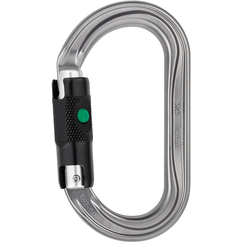 Petzl OK Oval aluminum carabiner with ball-lock for secure auto-locking connections.