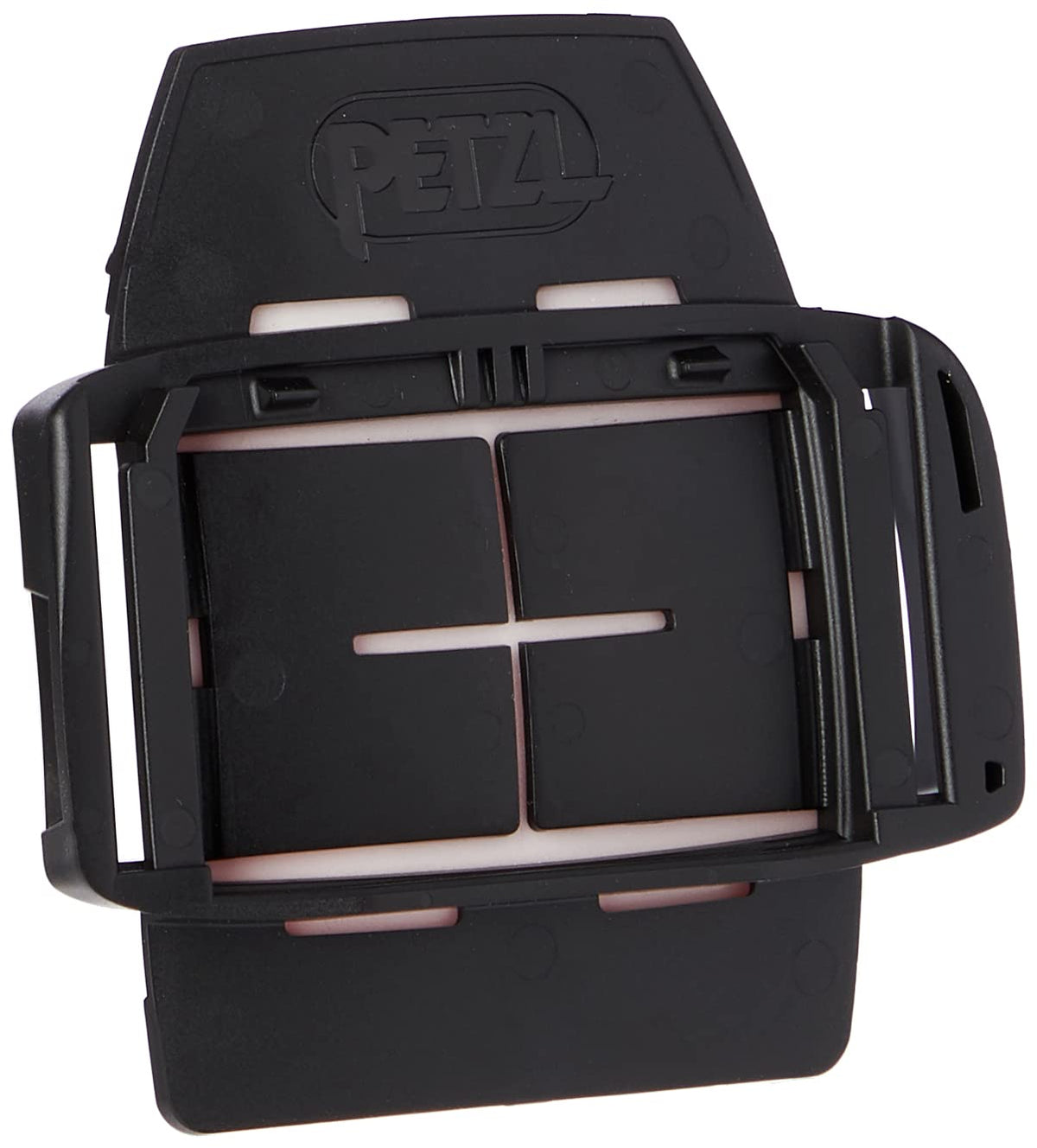 Petzl Pixadapt connection plate mounts on a helmet for secure headlamp setup