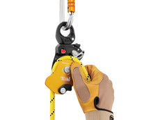 Petzl Pro Traxion chrome cam with angled teeth grips ropes reliably.