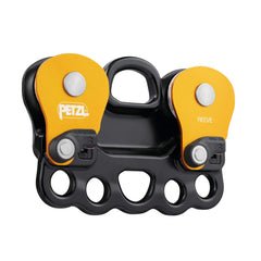 Petzl Reeve carriage pulley on a tensioned highline for rescue efficiency.