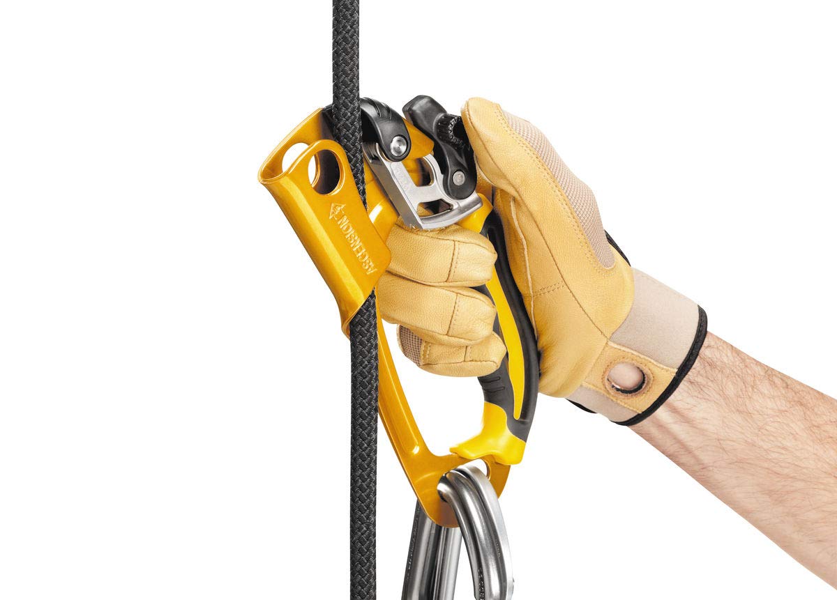 Petzl gold ascender with large bottom hole for easy mosqueton connections