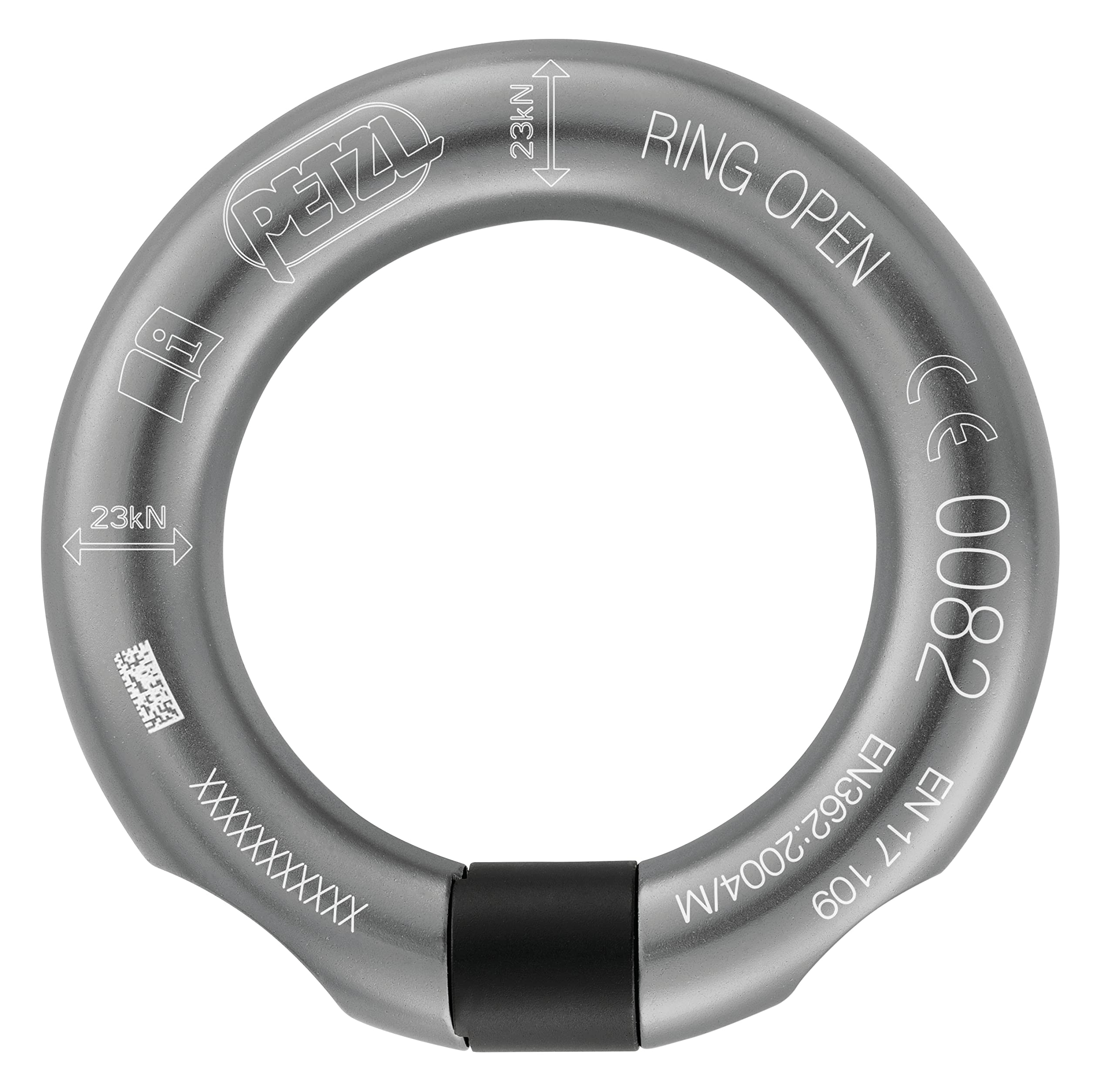 Petzl Ring Open close-up view showing omni-directional loading and compact aluminum body.
