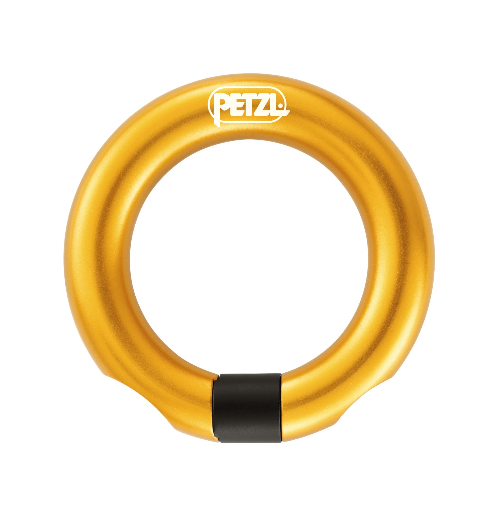 Petzl Ring Open gated ring yellow front view for semi-permanent connections.