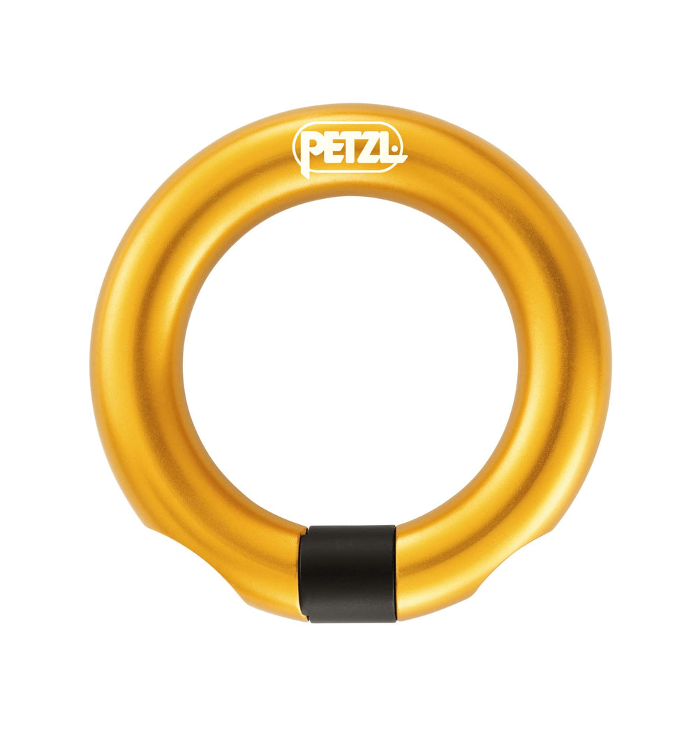 Petzl Ring Open gated ring yellow front view for semi-permanent connections.