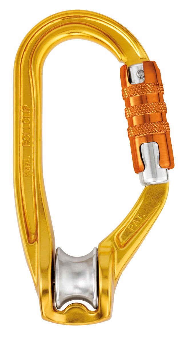 Petzl Rollclip A with gate-side opening eases rope setup on anchors.