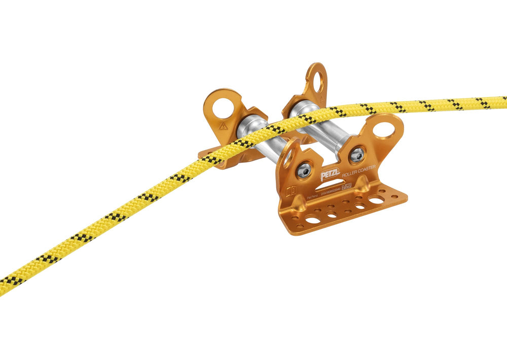 PETZL Roller Coaster angled-face design adapts to I-beams for secure mounting