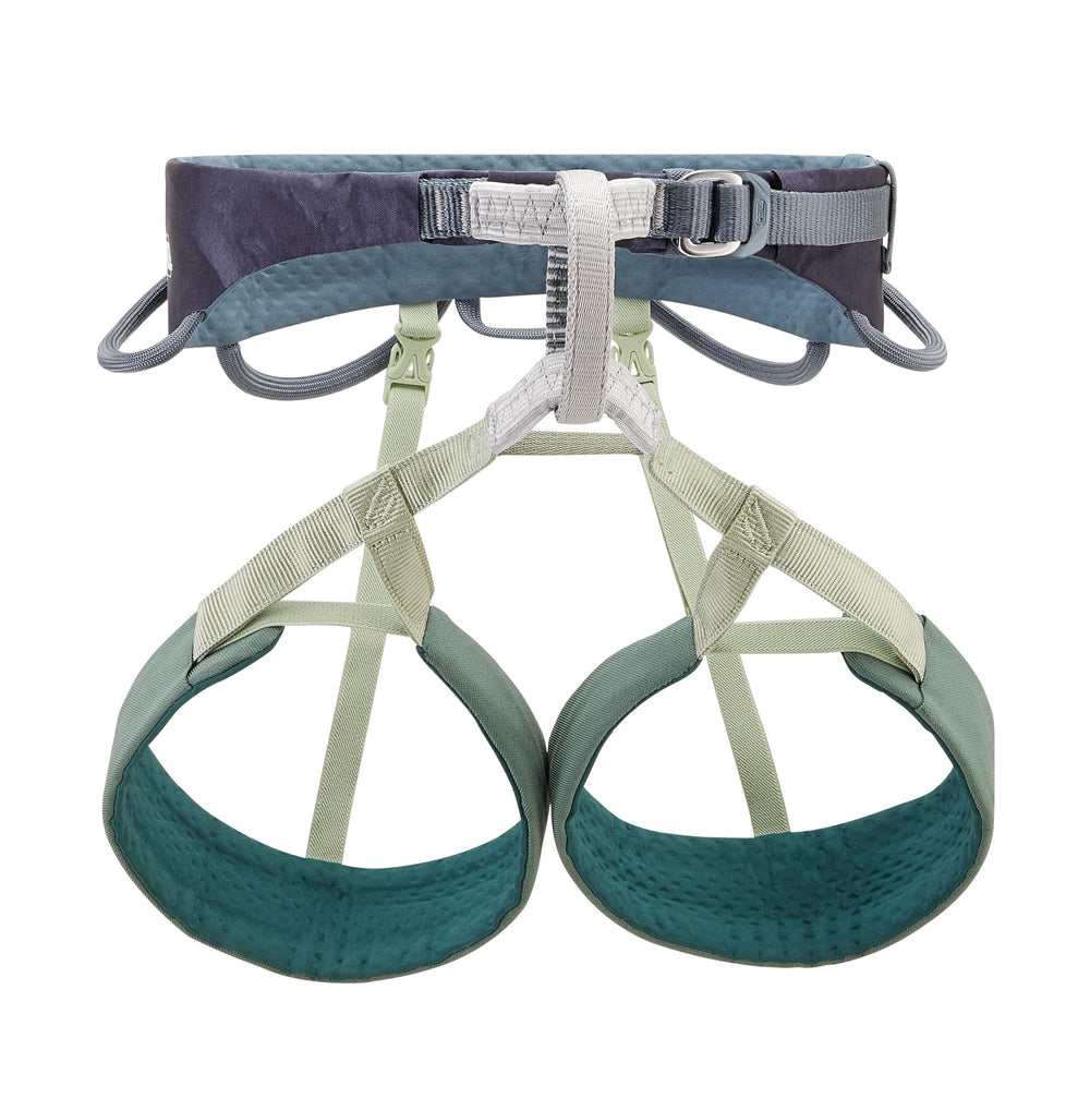 Petzl SAMA harness front view, showcasing streamlined fit for gym climbing.