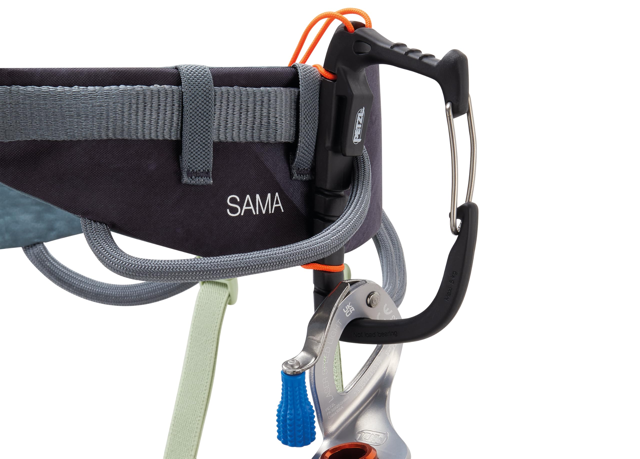 Petzl SAMA harness men's fit silhouette ensures secure ergonomic wear.