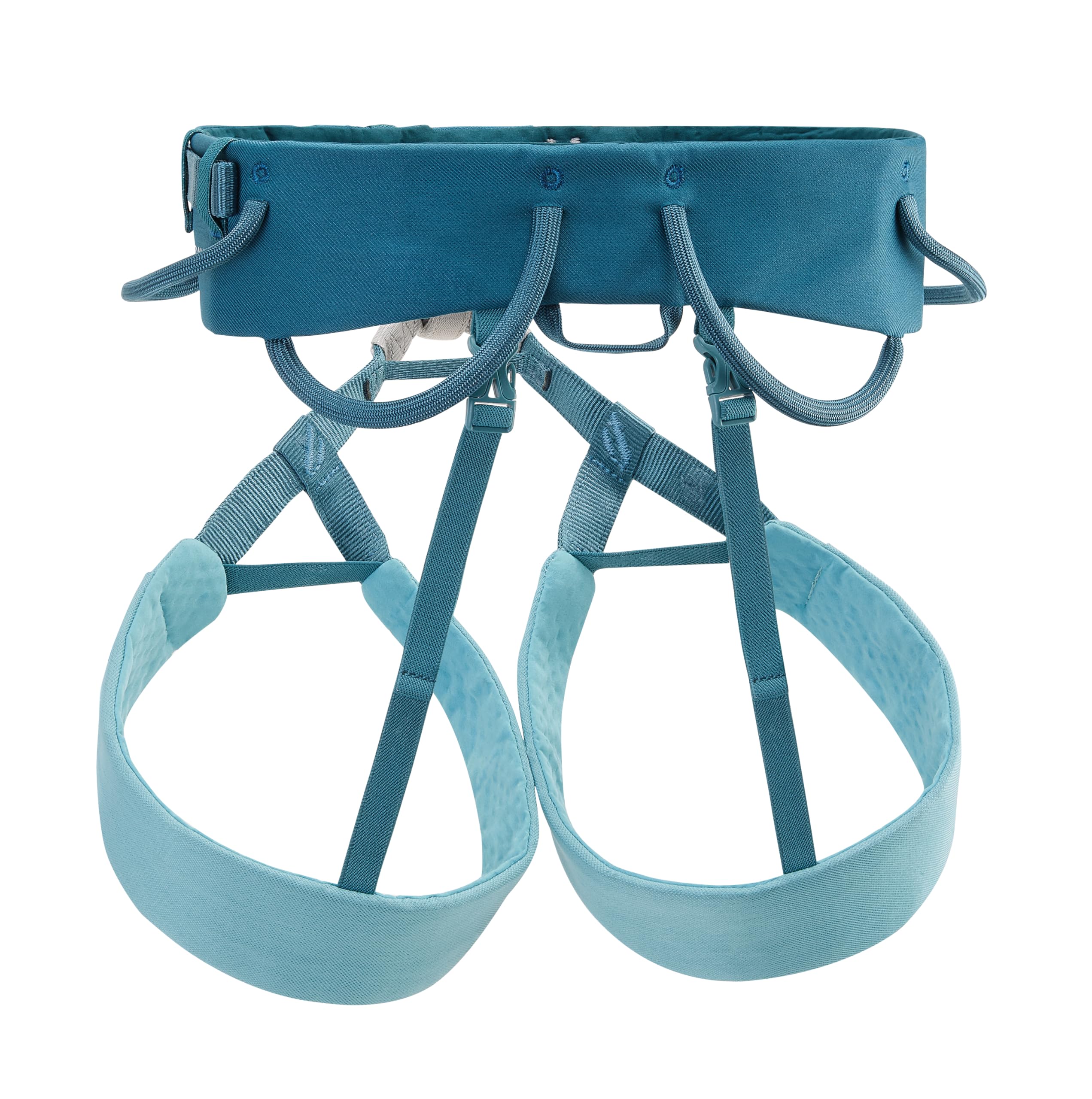 PETZL Sama harness side view shows flexible leg loops and streamlined weight.