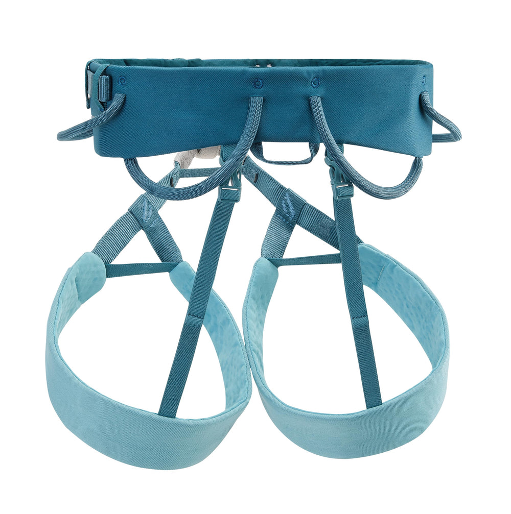 PETZL Sama harness side view shows flexible leg loops and streamlined weight.