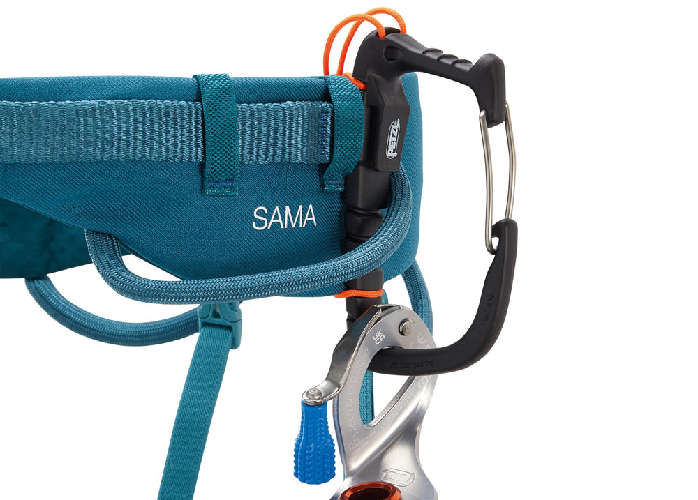PETZL Sama harness Atlantic Blue, men's fit, tailored for ergonomic comfort.
