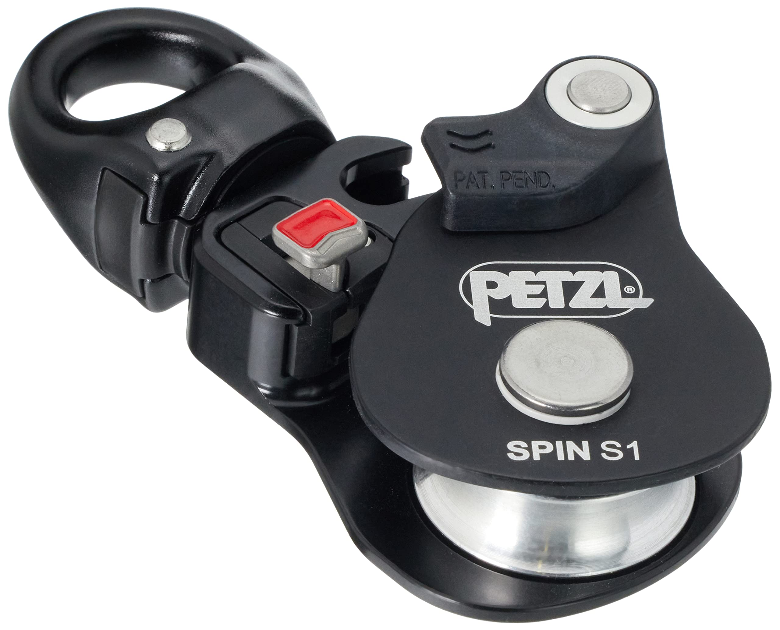 Petzl Spin S1 openable pulley with swivel enables orientation under load for smoother maneuvers.