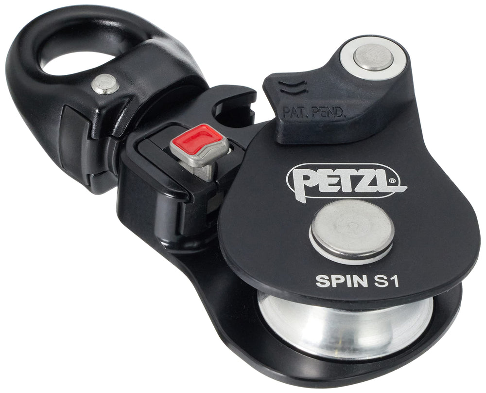 Petzl Spin S1 openable pulley with swivel enables orientation under load for smoother maneuvers.