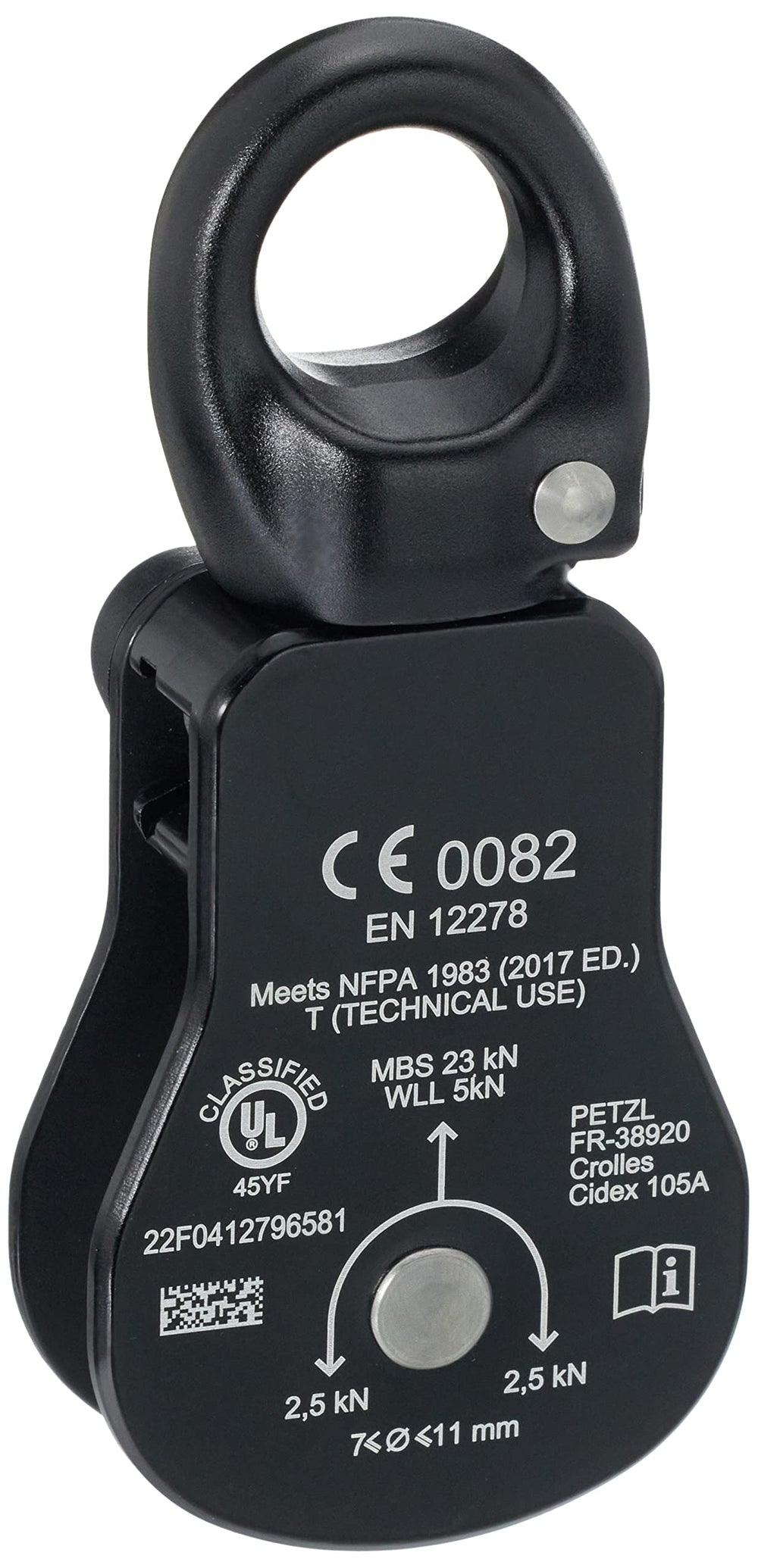 Petzl Spin S1 openable pulley displays red visual indicator when the mobile flange is unlocked.